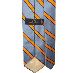 Brooks Brothers 346 Pure Silk Necktie Blue Orange Stripe Made In USA Woven Italy